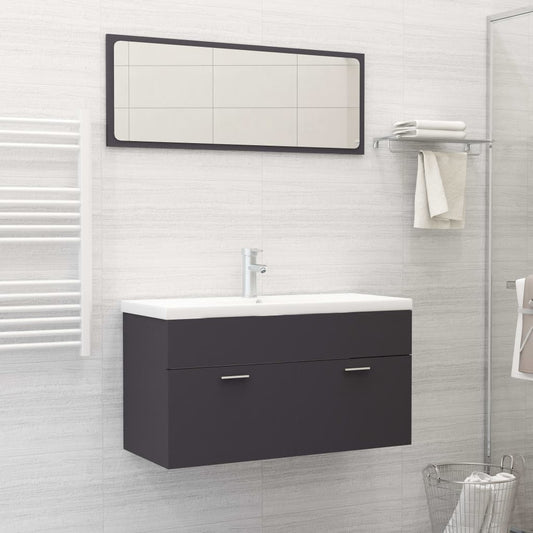 Berkfield 2 Piece Bathroom Furniture Set Grey Engineered Wood