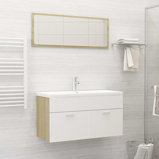 Berkfield 2 Piece Bathroom Furniture Set White and Sonoma Oak Engineered Wood