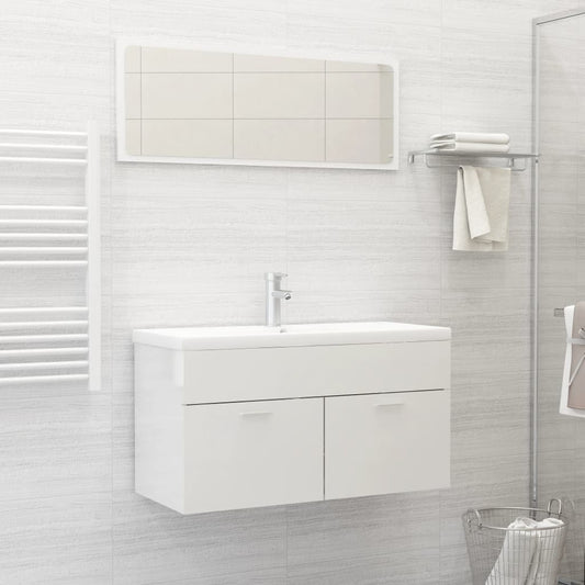 Berkfield 2 Piece Bathroom Furniture Set High Gloss White Engineered Wood