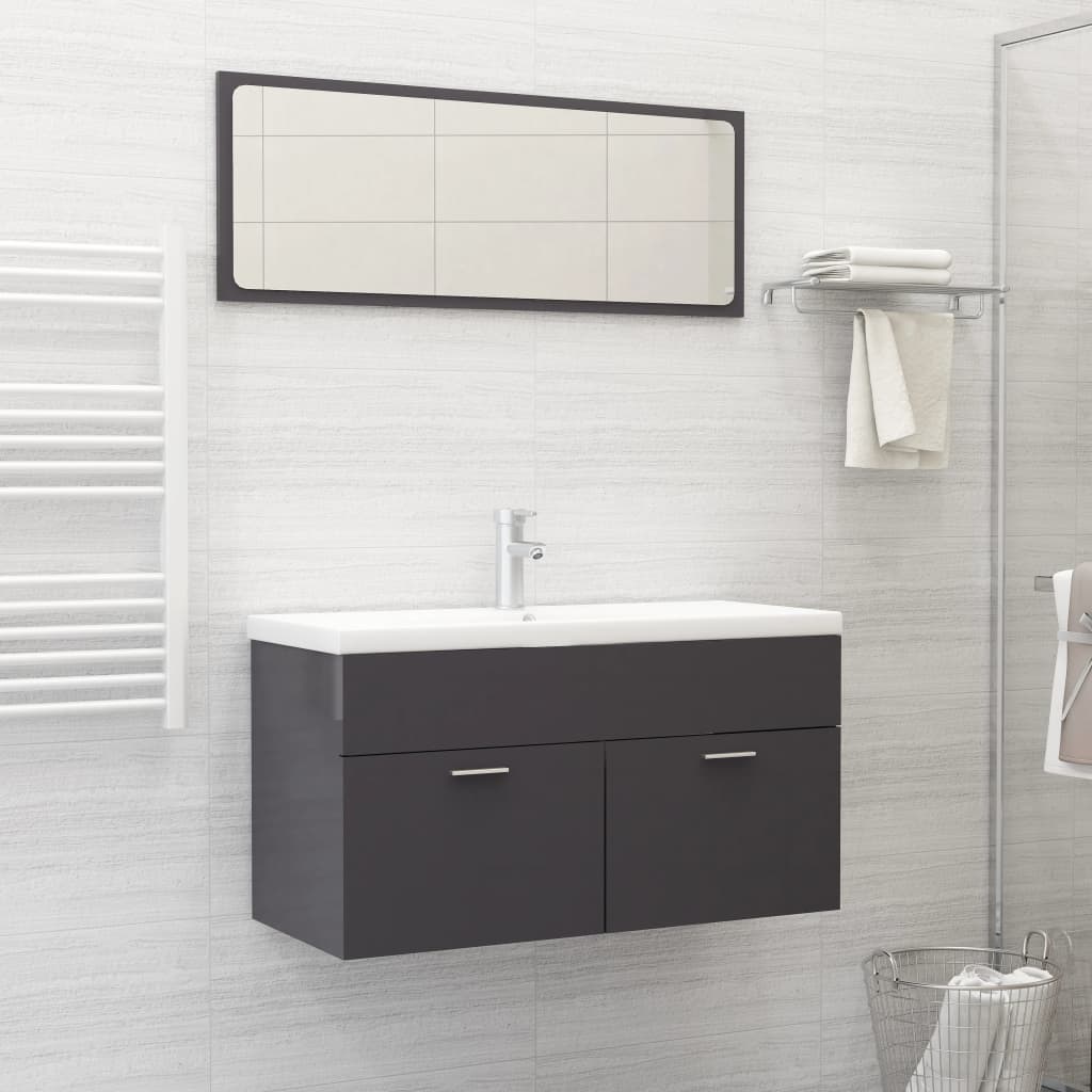 Berkfield 2 Piece Bathroom Furniture Set High Gloss Grey Engineered Wood