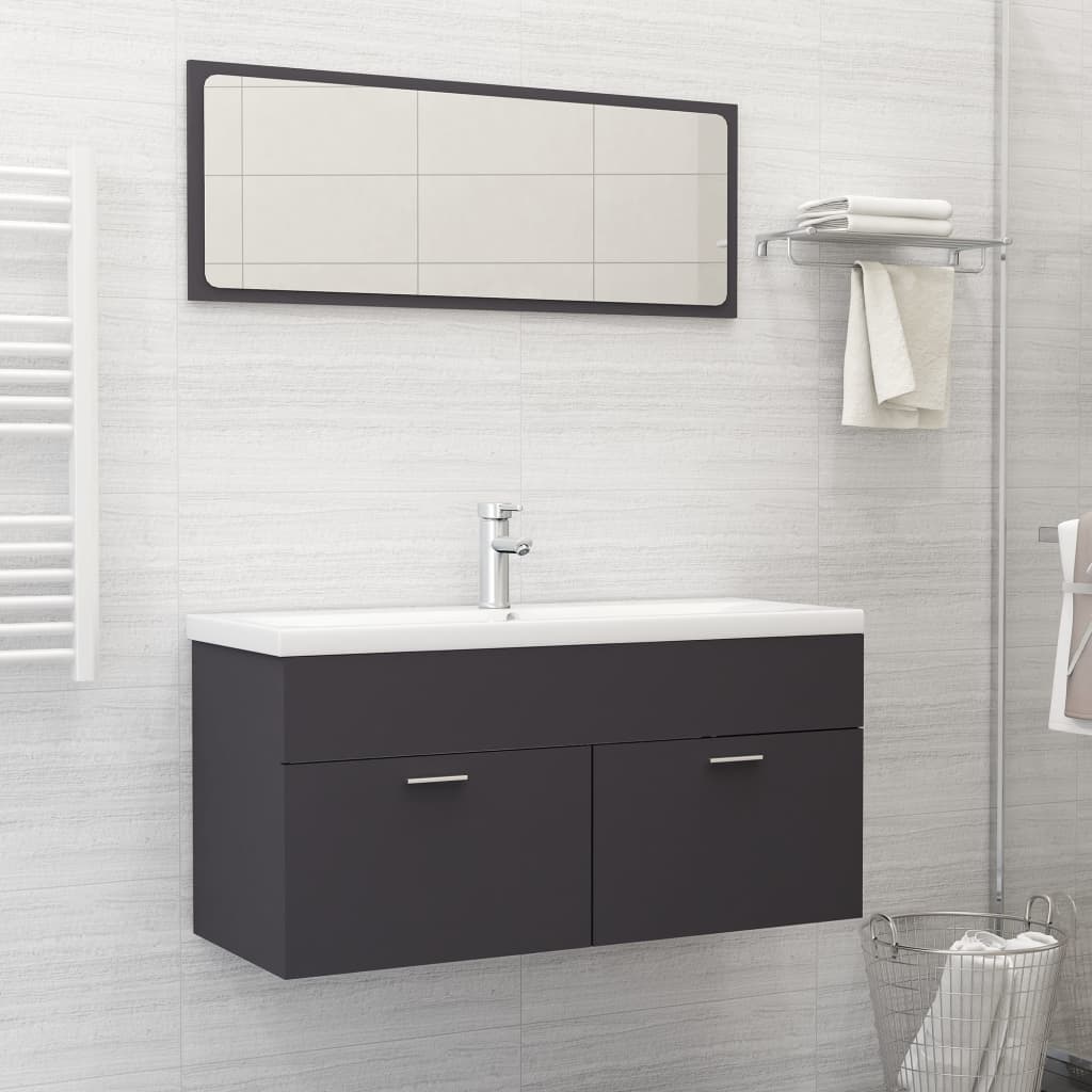 Berkfield 2 Piece Bathroom Furniture Set Grey Engineered Wood
