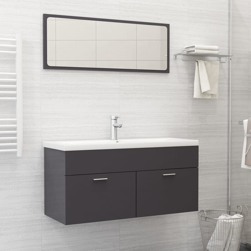 Berkfield 2 Piece Bathroom Furniture Set High Gloss Grey Engineered Wood