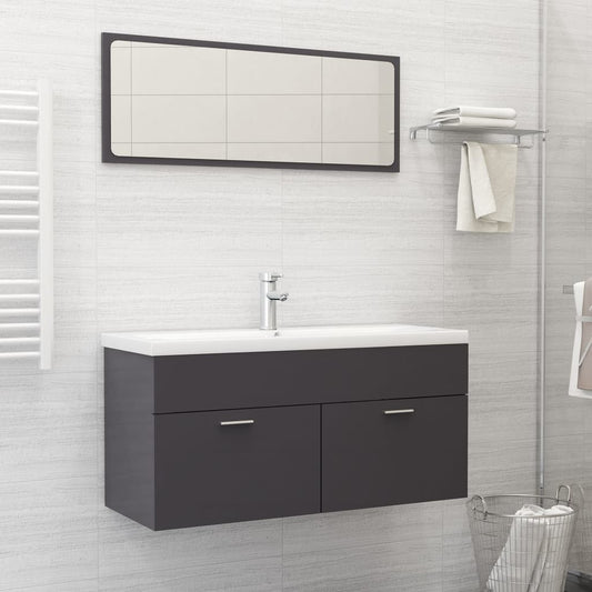 Berkfield 2 Piece Bathroom Furniture Set High Gloss Grey Engineered Wood
