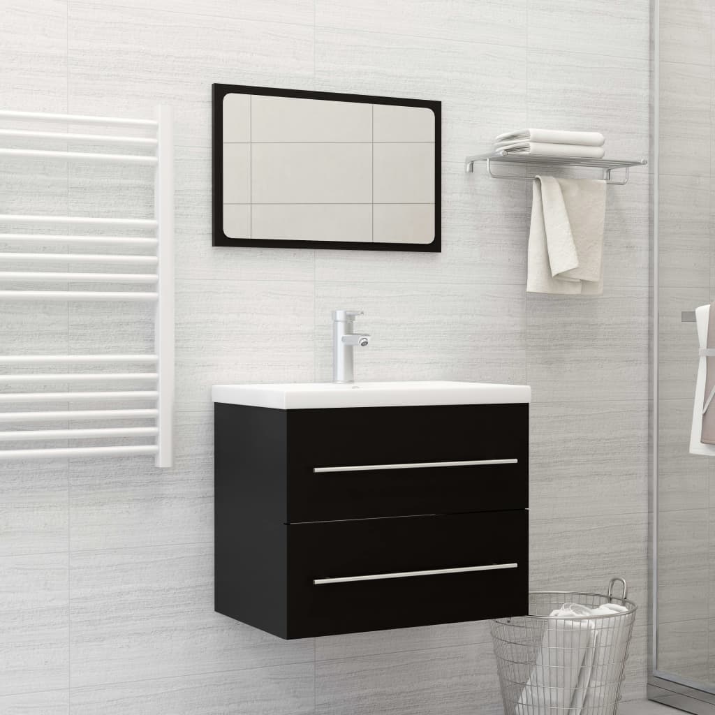 Berkfield 2 Piece Bathroom Furniture Set Black Engineered Wood