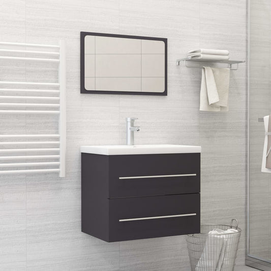 Berkfield 2 Piece Bathroom Furniture Set Grey Engineered Wood