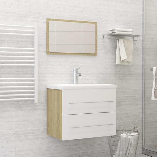 Berkfield 2 Piece Bathroom Furniture Set White and Sonoma Oak Engineered Wood