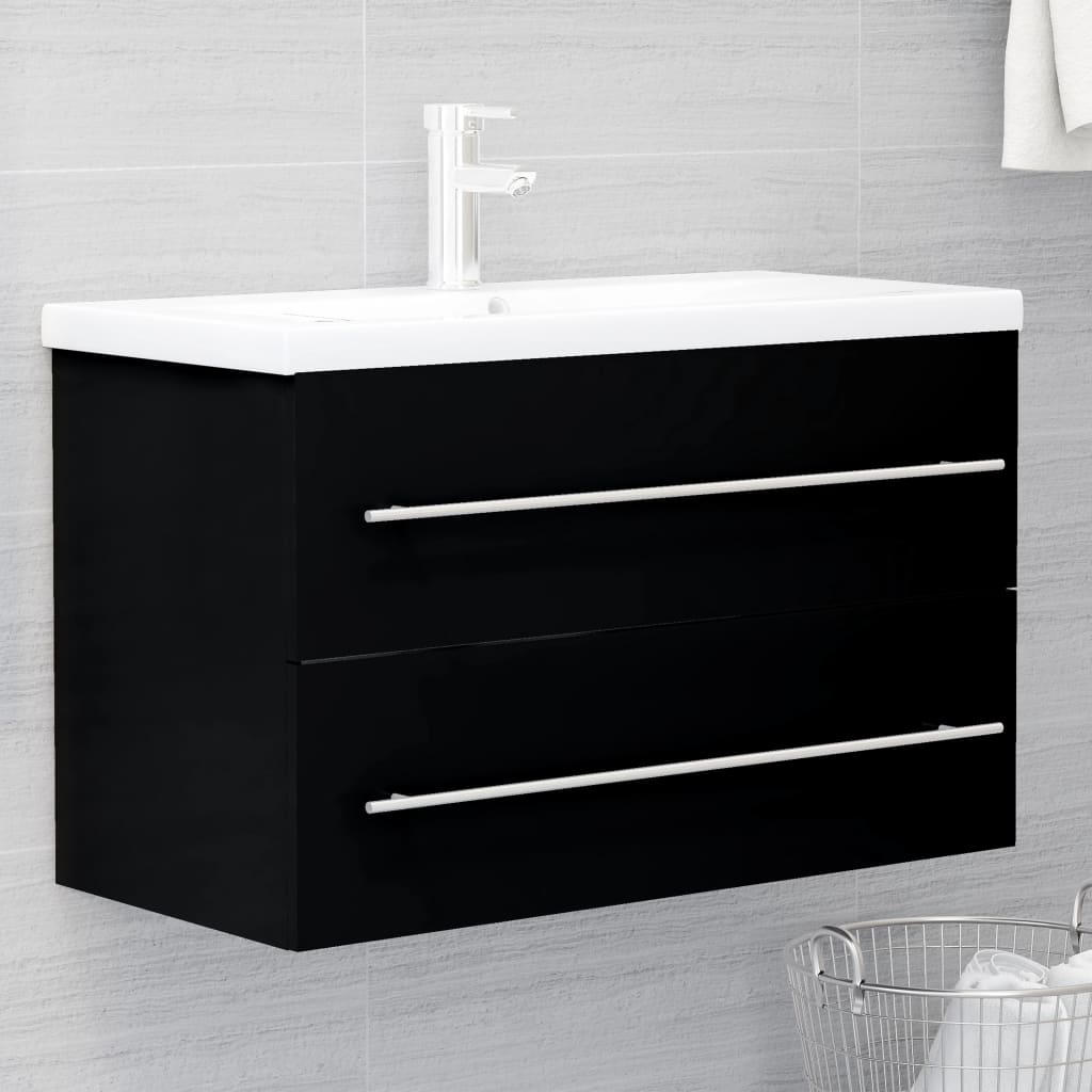 Berkfield 2 Piece Bathroom Furniture Set Black Engineered Wood