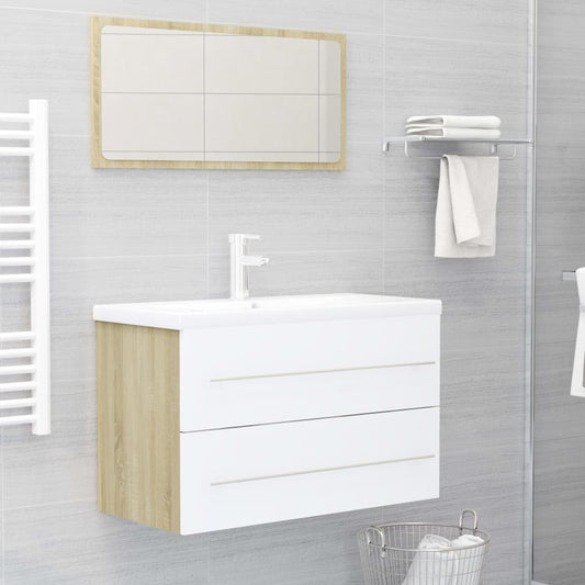 Berkfield 2 Piece Bathroom Furniture Set White and Sonoma Oak Engineered Wood
