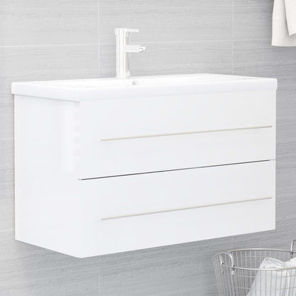 Berkfield 2 Piece Bathroom Furniture Set High Gloss White Engineered Wood