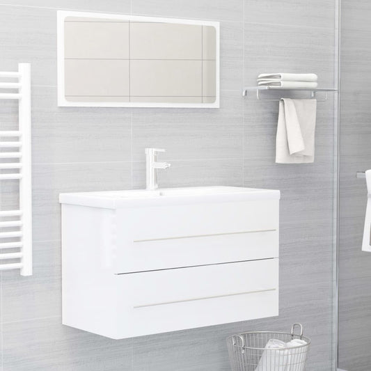 Berkfield 2 Piece Bathroom Furniture Set High Gloss White Engineered Wood