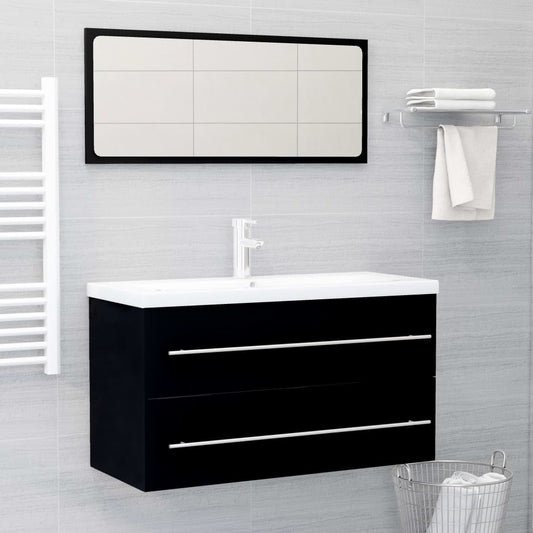 Berkfield 2 Piece Bathroom Furniture Set Black Engineered Wood