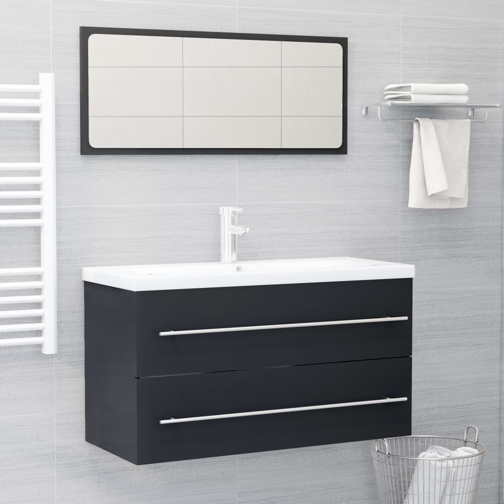 Berkfield 2 Piece Bathroom Furniture Set Grey Engineered Wood