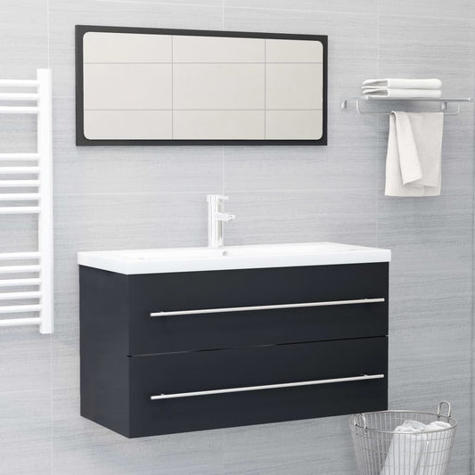 Berkfield 2 Piece Bathroom Furniture Set Grey Engineered Wood