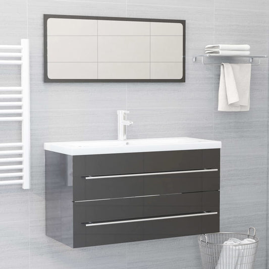 Berkfield 2 Piece Bathroom Furniture Set High Gloss Grey Engineered Wood