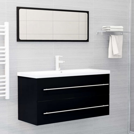 Berkfield 2 Piece Bathroom Furniture Set Black Engineered Wood