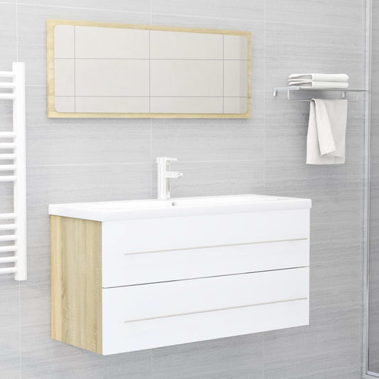 Berkfield 2 Piece Bathroom Furniture Set White and Sonoma Oak Engineered Wood