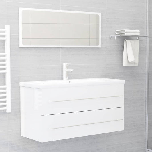 Berkfield 2 Piece Bathroom Furniture Set High Gloss White Engineered Wood