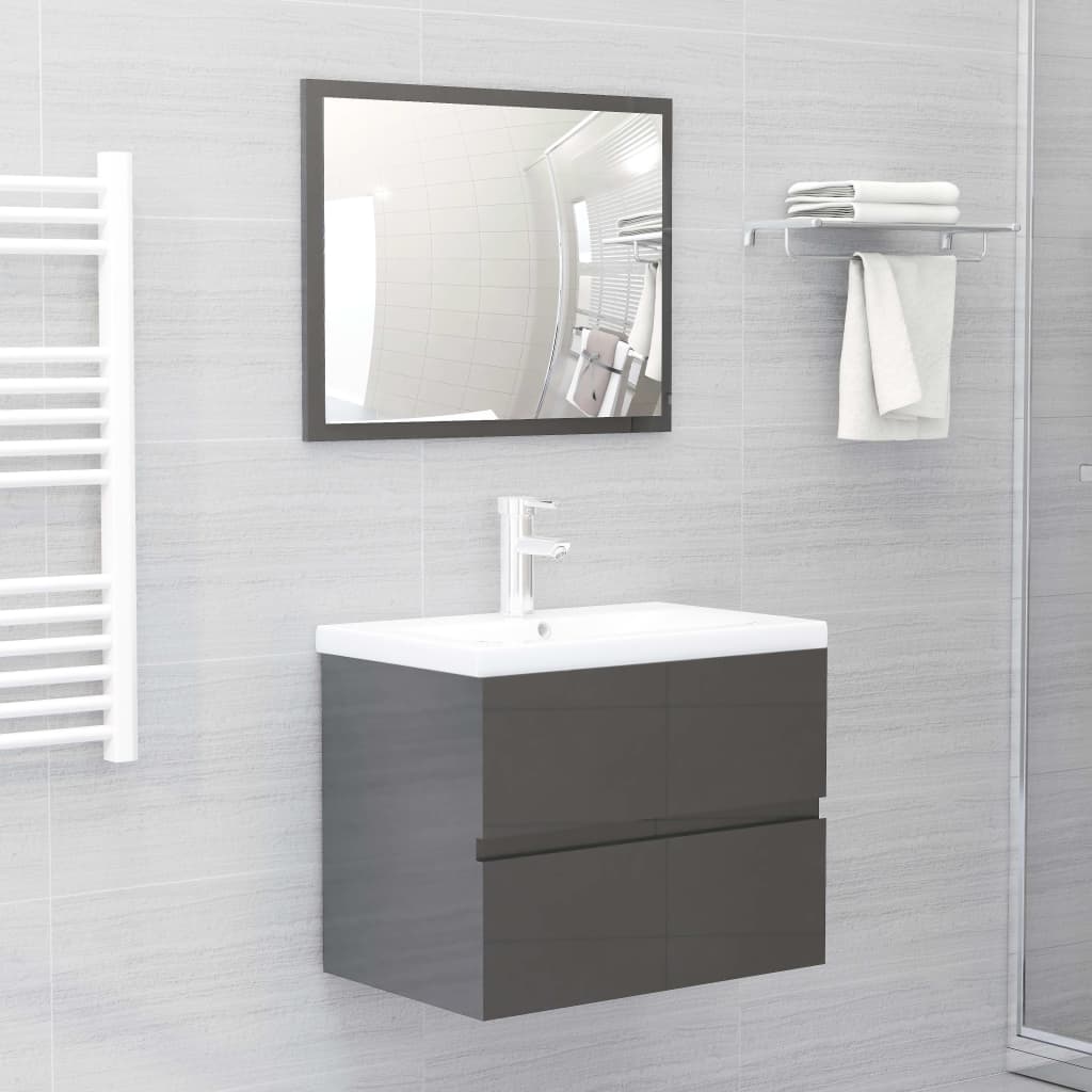 Berkfield 2 Piece Bathroom Furniture Set Grey Engineered Wood