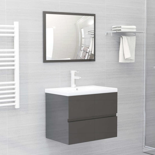 Berkfield 2 Piece Bathroom Furniture Set Grey Engineered Wood