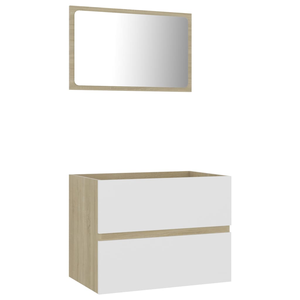 Berkfield 2 Piece Bathroom Furniture Set White and Sonoma Oak Engineered Wood