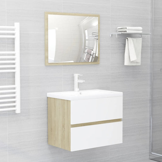 Berkfield 2 Piece Bathroom Furniture Set White and Sonoma Oak Engineered Wood