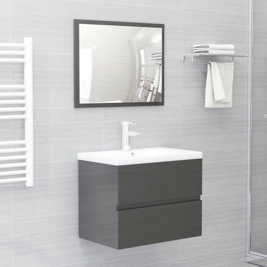 Berkfield 2 Piece Bathroom Furniture Set High Gloss Grey Engineered Wood