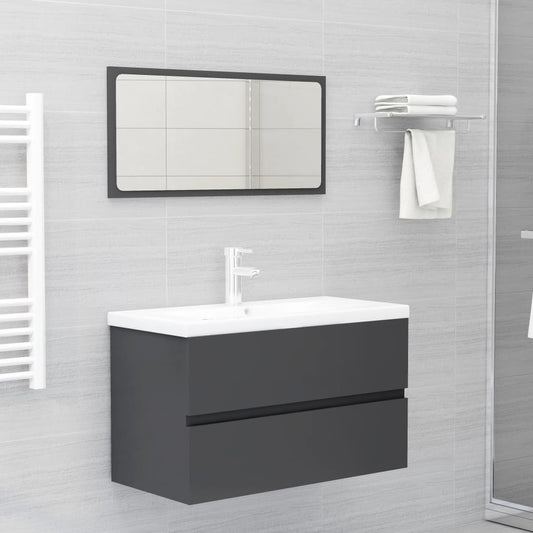 Berkfield 2 Piece Bathroom Furniture Set Grey Engineered Wood