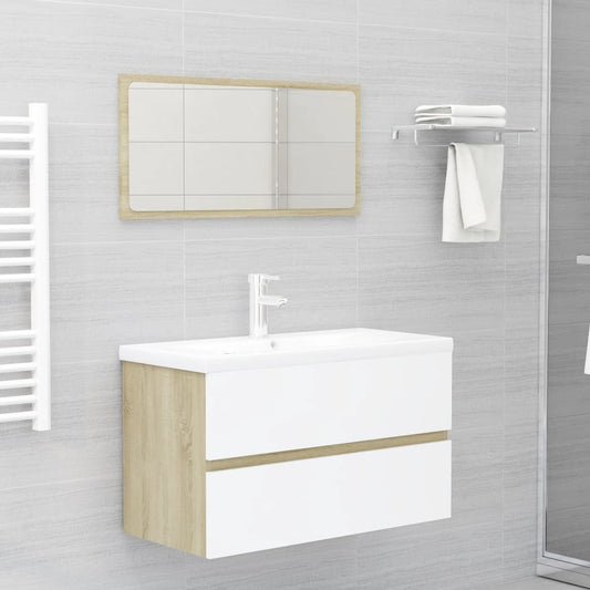Berkfield 2 Piece Bathroom Furniture Set White and Sonoma Oak Engineered Wood