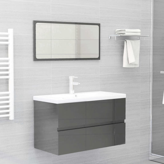Berkfield 2 Piece Bathroom Furniture Set High Gloss Grey Engineered Wood