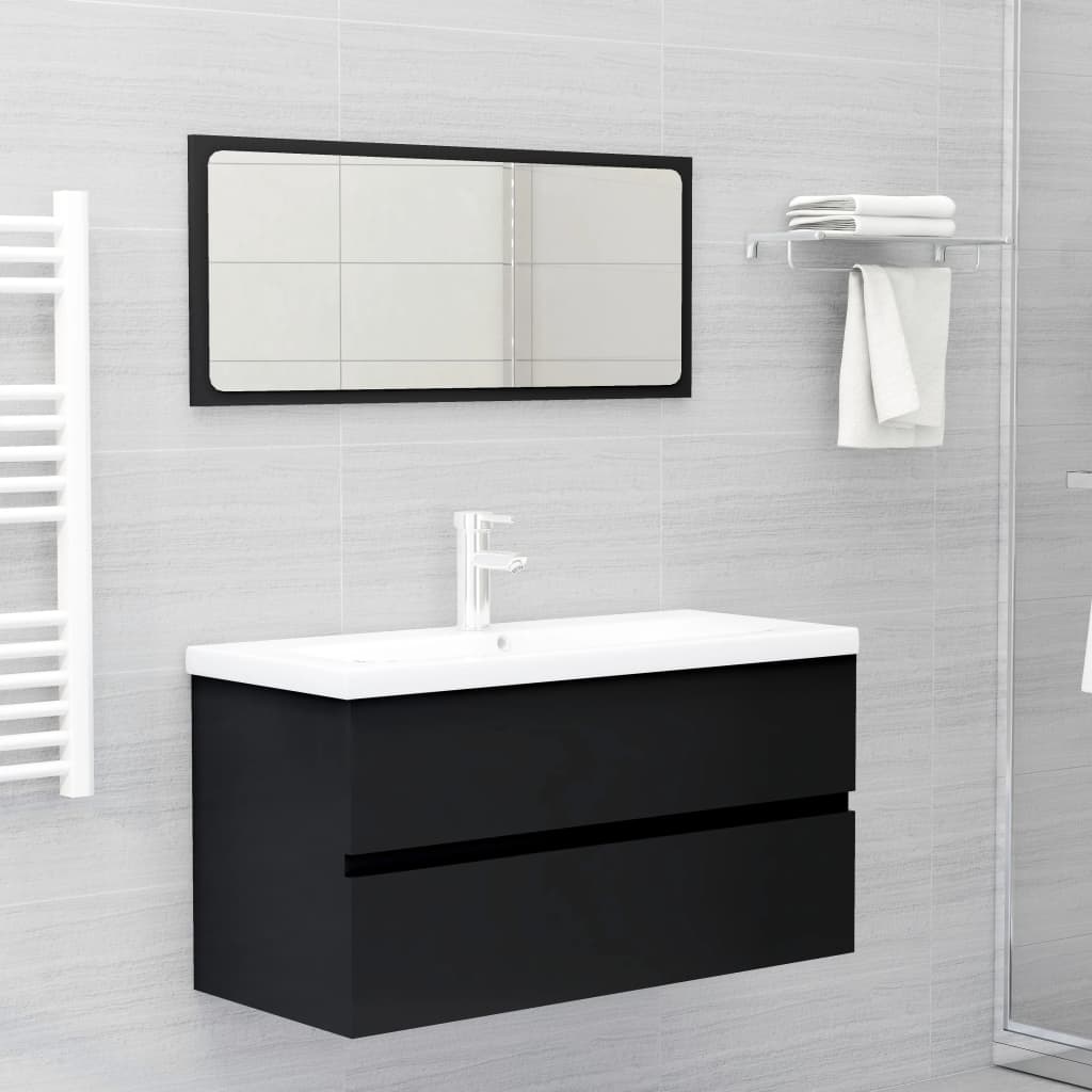 Berkfield 2 Piece Bathroom Furniture Set Black Engineered Wood