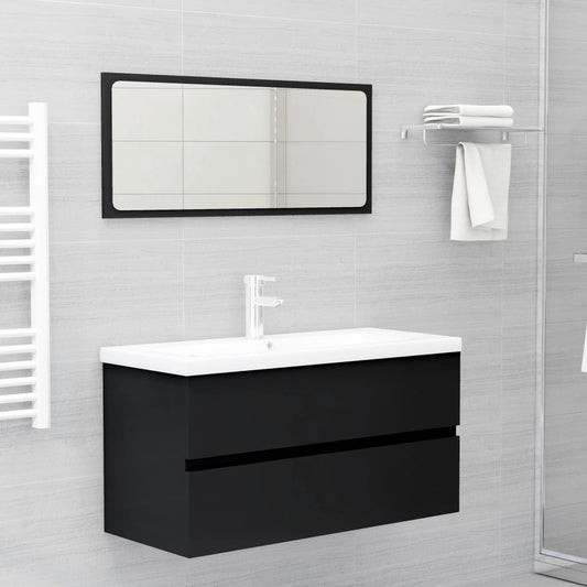 Berkfield 2 Piece Bathroom Furniture Set Black Engineered Wood