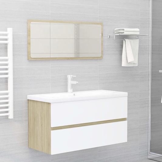 Berkfield 2 Piece Bathroom Furniture Set White and Sonoma Oak Engineered Wood