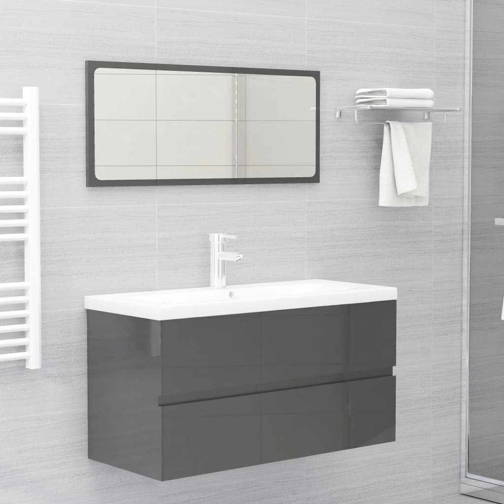 Berkfield 2 Piece Bathroom Furniture Set High Gloss Grey Engineered Wood