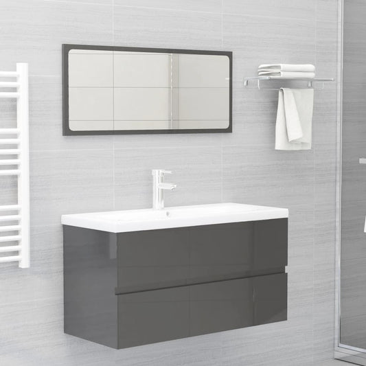 Berkfield 2 Piece Bathroom Furniture Set High Gloss Grey Engineered Wood