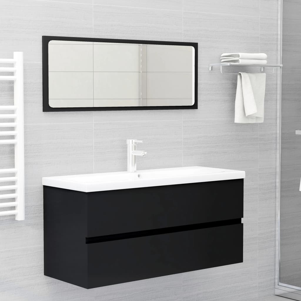 Berkfield 2 Piece Bathroom Furniture Set Black Engineered Wood