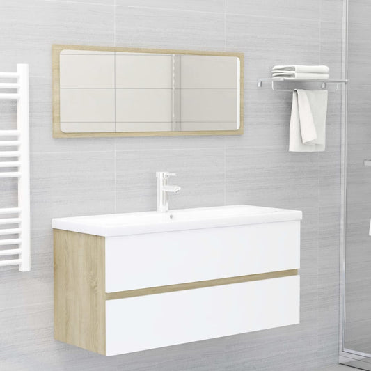 Berkfield 2 Piece Bathroom Furniture Set White and Sonoma Oak Engineered Wood