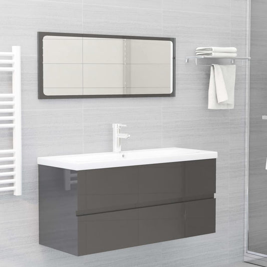Berkfield 2 Piece Bathroom Furniture Set High Gloss Grey Engineered Wood