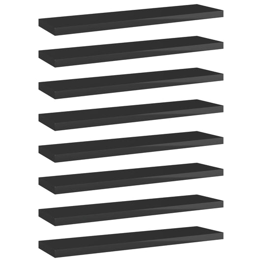 Berkfield Bookshelf Boards 8 pcs High Gloss Black 40x10x1.5 cm Engineered Wood