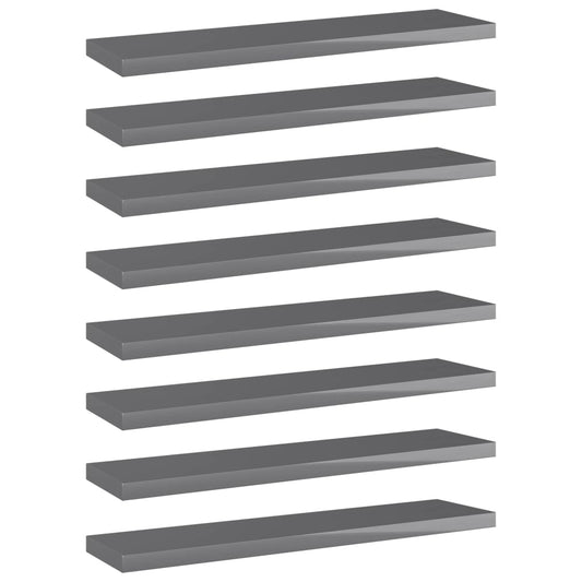 Berkfield Bookshelf Boards 8 pcs High Gloss Grey 40x10x1.5 cm Engineered Wood
