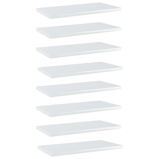 Berkfield Bookshelf Boards 8 pcs High Gloss White 40x20x1.5 cm Engineered Wood