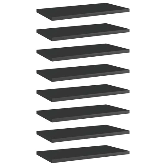 Berkfield Bookshelf Boards 8 pcs High Gloss Black 40x20x1.5 cm Engineered Wood