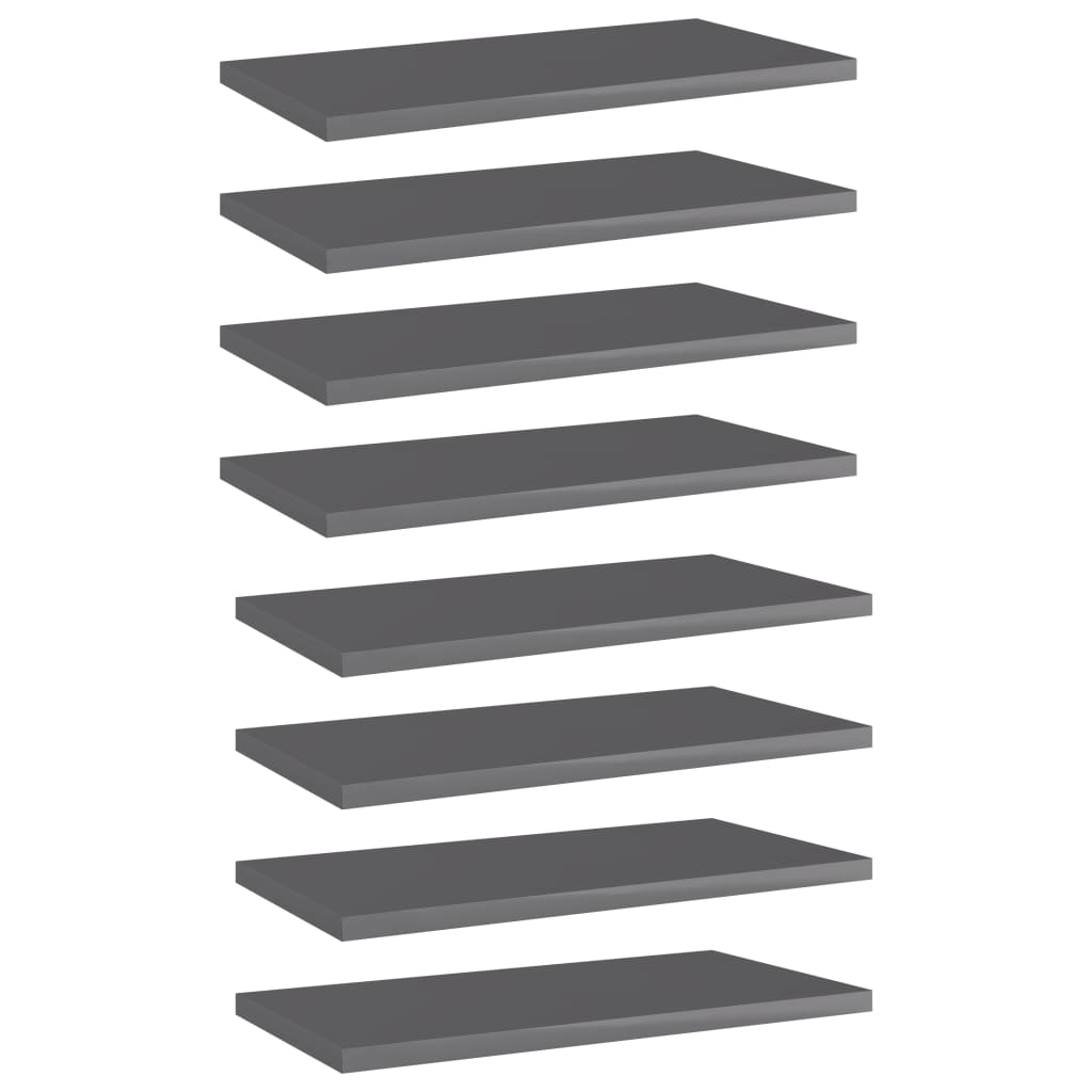 Berkfield Bookshelf Boards 8 pcs High Gloss Grey 40x20x1.5 cm Engineered Wood