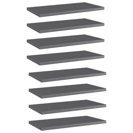 Berkfield Bookshelf Boards 8 pcs High Gloss Grey 40x20x1.5 cm Engineered Wood