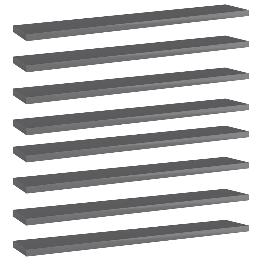 Berkfield Bookshelf Boards 8 pcs High Gloss Grey 60x10x1.5 cm Engineered Wood