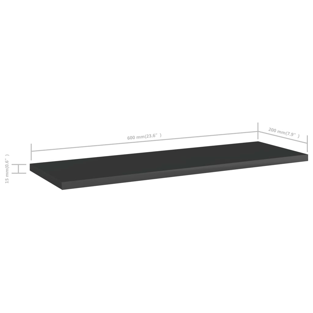 Berkfield Bookshelf Boards 4 pcs High Gloss Black 60x20x1.5 cm Engineered Wood