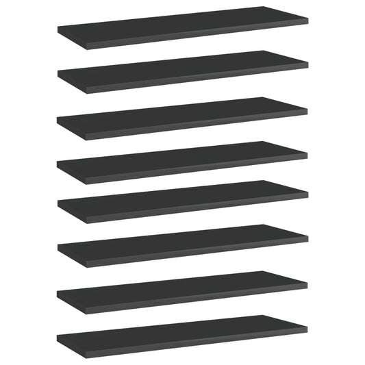 Berkfield Bookshelf Boards 8 pcs High Gloss Black 60x20x1.5 cm Engineered Wood