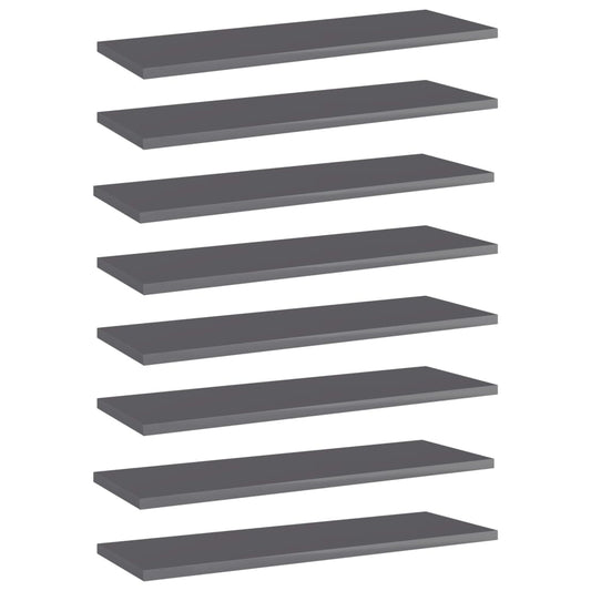 Berkfield Bookshelf Boards 8 pcs High Gloss Grey 60x20x1.5 cm Engineered Wood