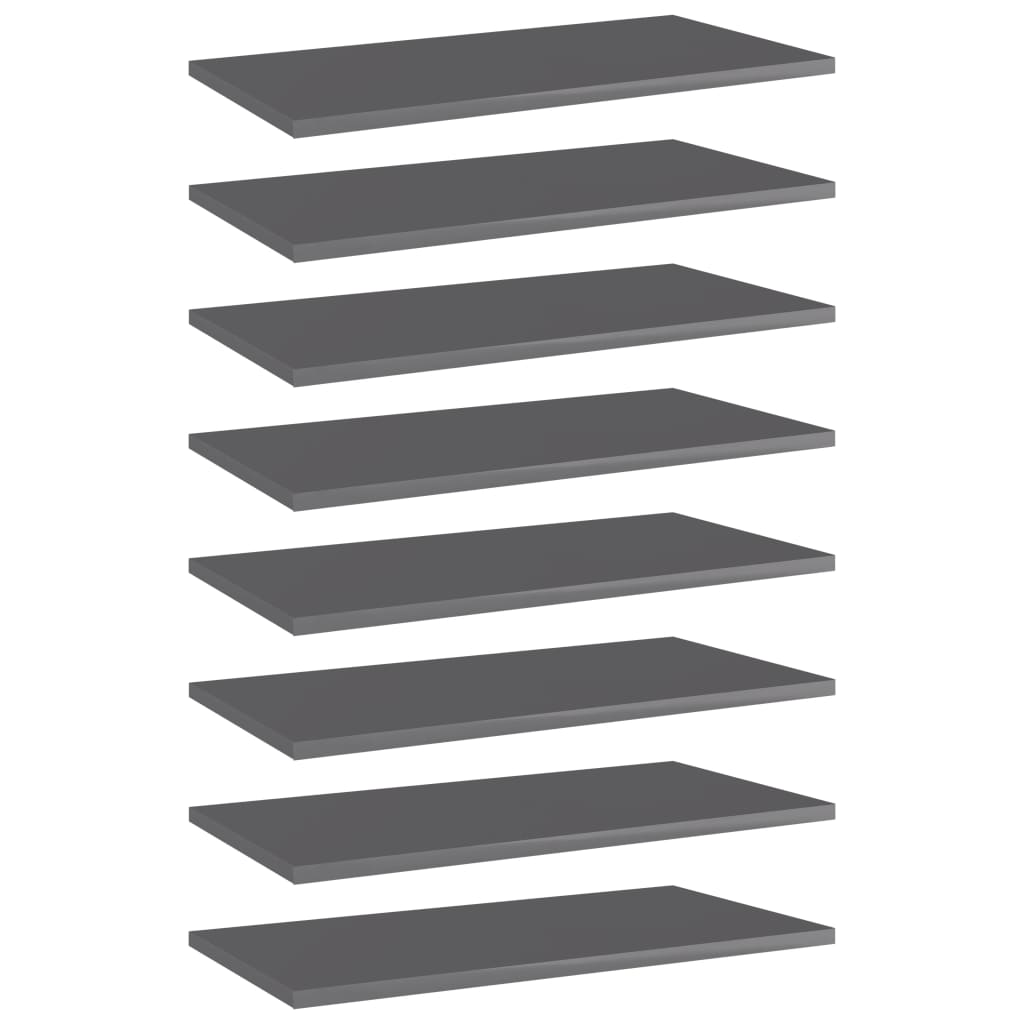Berkfield Bookshelf Boards 8 pcs High Gloss Grey 60x30x1.5 cm Engineered Wood