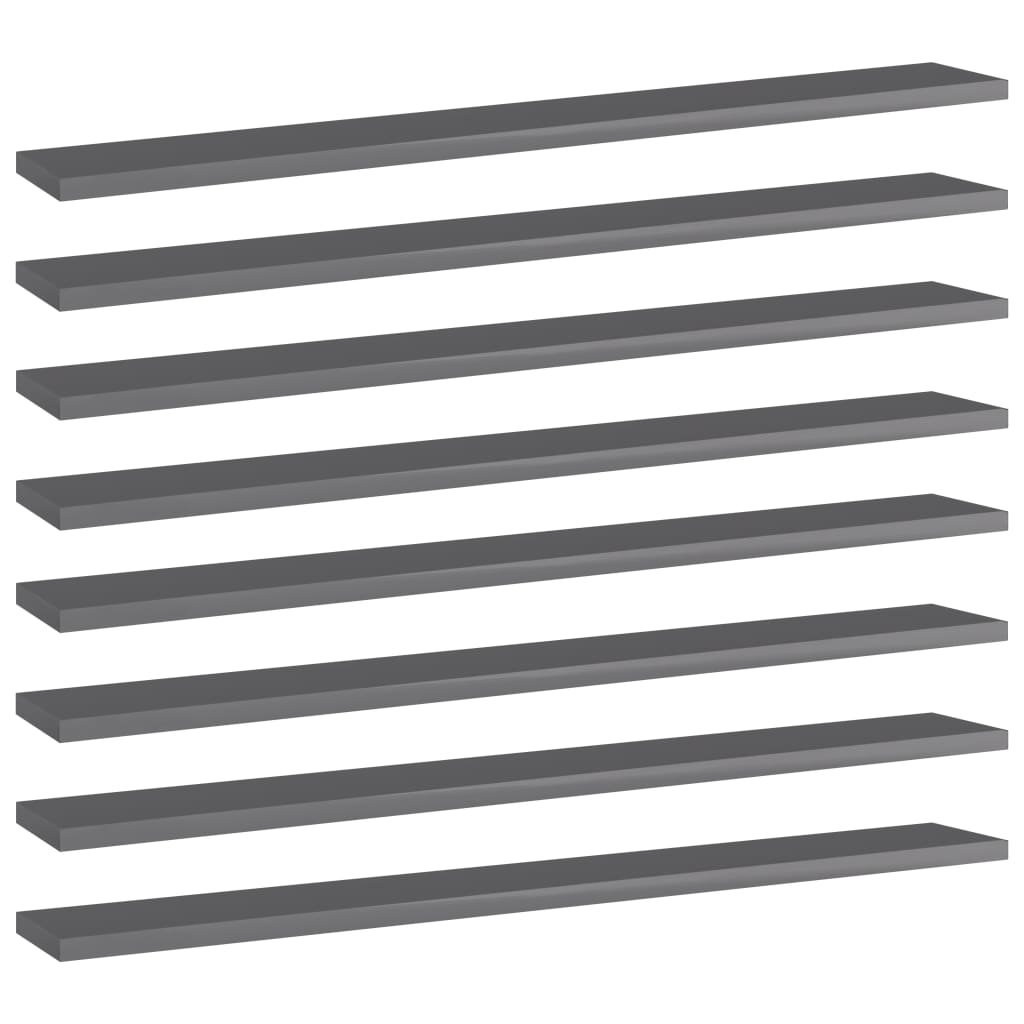 Berkfield Bookshelf Boards 8 pcs High Gloss Grey 80x10x1.5 cm Engineered Wood