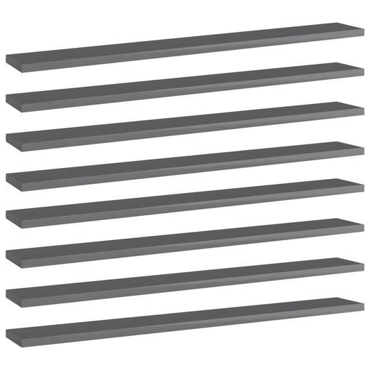 Berkfield Bookshelf Boards 8 pcs High Gloss Grey 80x10x1.5 cm Engineered Wood